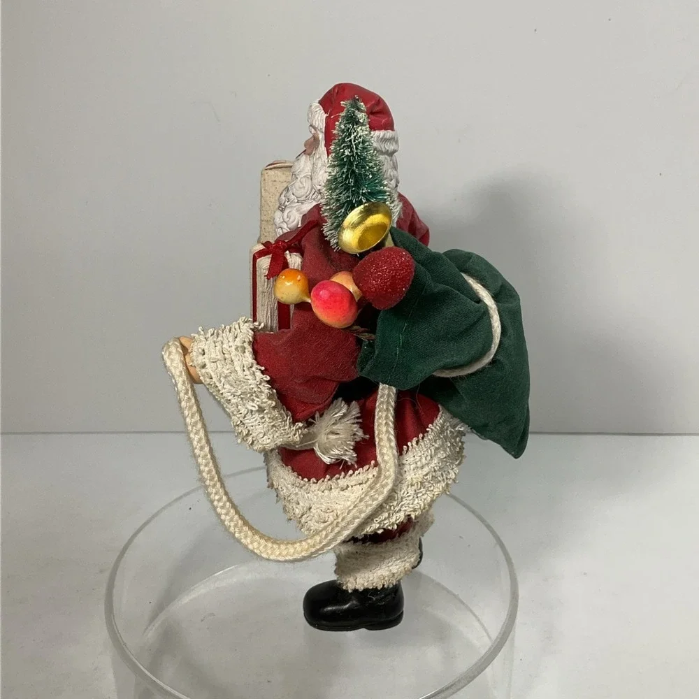 Vintage Fabric Mache Santa's 1 W/Gifts &‎ 1 Baseball Santa Good Condition No Box